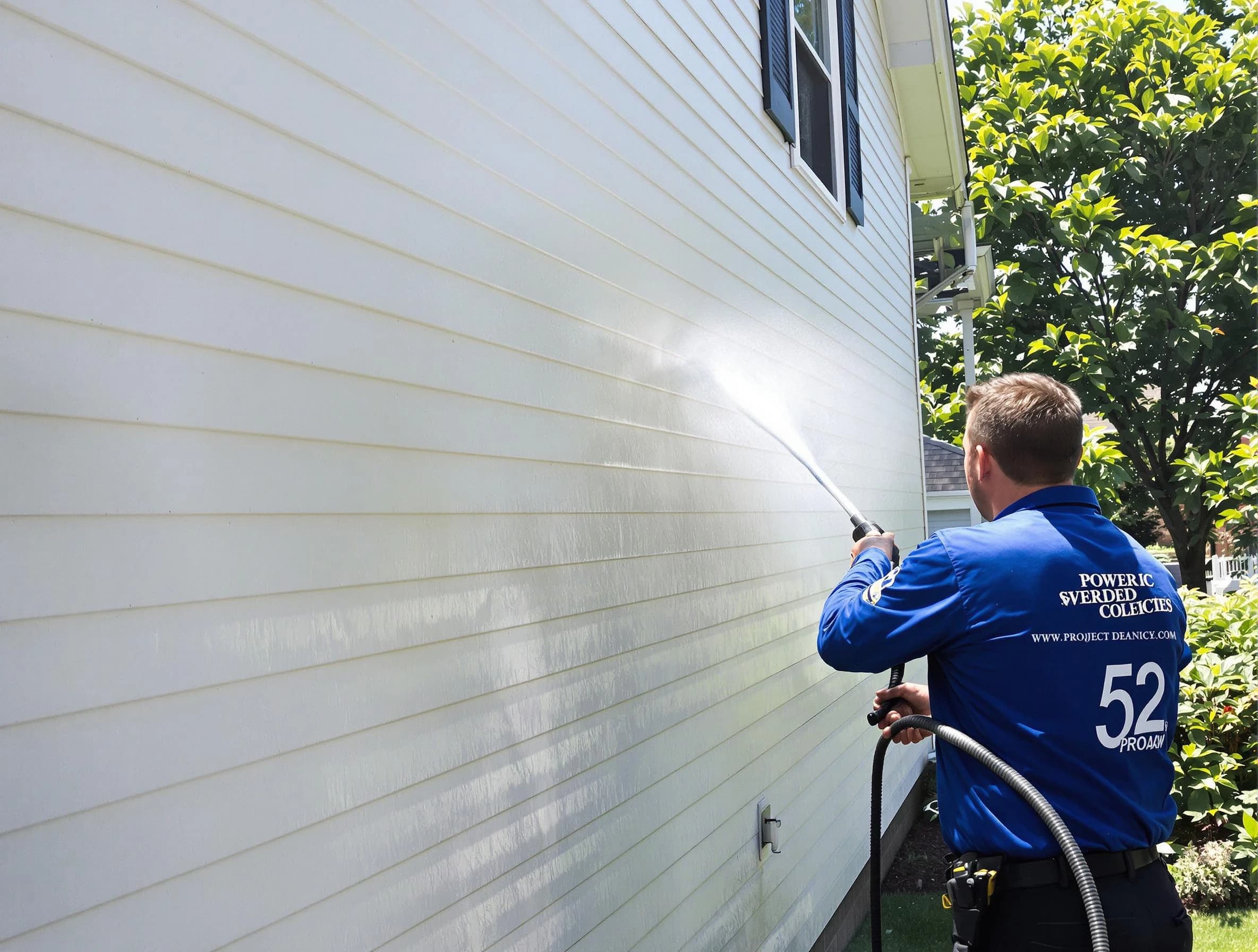 A Brook Park Power Washing technician power washing a home in Brook Park