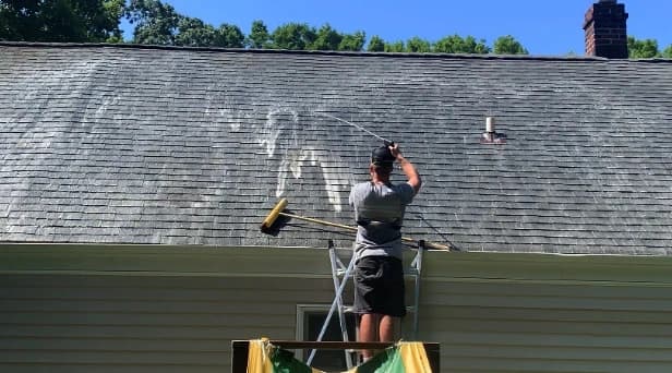 Before and after results of roof washing by Brook Park Power Washing in Brook Park